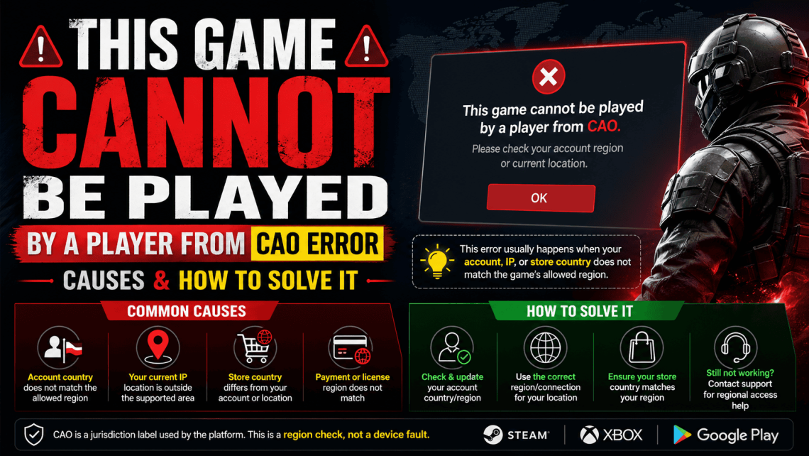 This Game Cannot Be Played by a Player from CAO Error