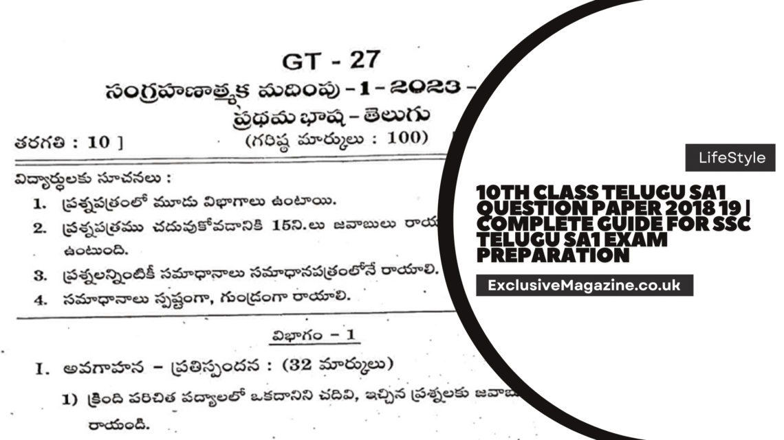 10th Class Telugu SA1 Question Paper 2018 19