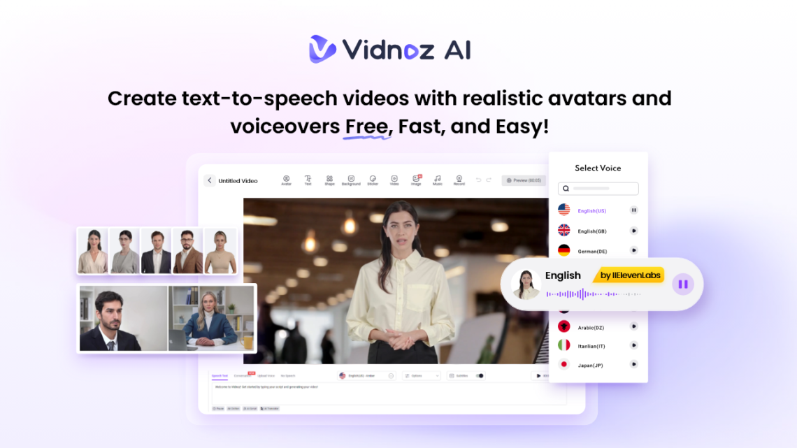 Vidnoz AI compresses the entire video production process into one free tool. 140+ languages, 2800+ templates, and two free minutes of video daily.